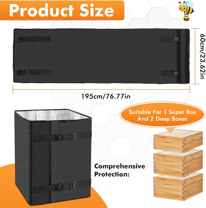 LeadGoods Winter Bee Hive Wrap for 8 and 10 Frame Hives, Adjustable Beehive Wrap Beekeeping Supplies, 600D Oxford Insulated Cover, Waterproof, Windproof, Lightweight, Reusable, 75.98" x 23.6" (1 Pcs) - Image 3